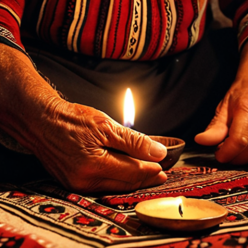 Home 6 **A close-up, vibrant photo of a Lahuta being played in a dimly lit, rustic Albanian setting. The musician's hands are aged and expressive, with warm, inviting eyes. In the background, soft candlelight illuminates traditional Albanian patterns on a woven rug. The scene evokes a sense of history, tradition, and heartfelt storytelling.**